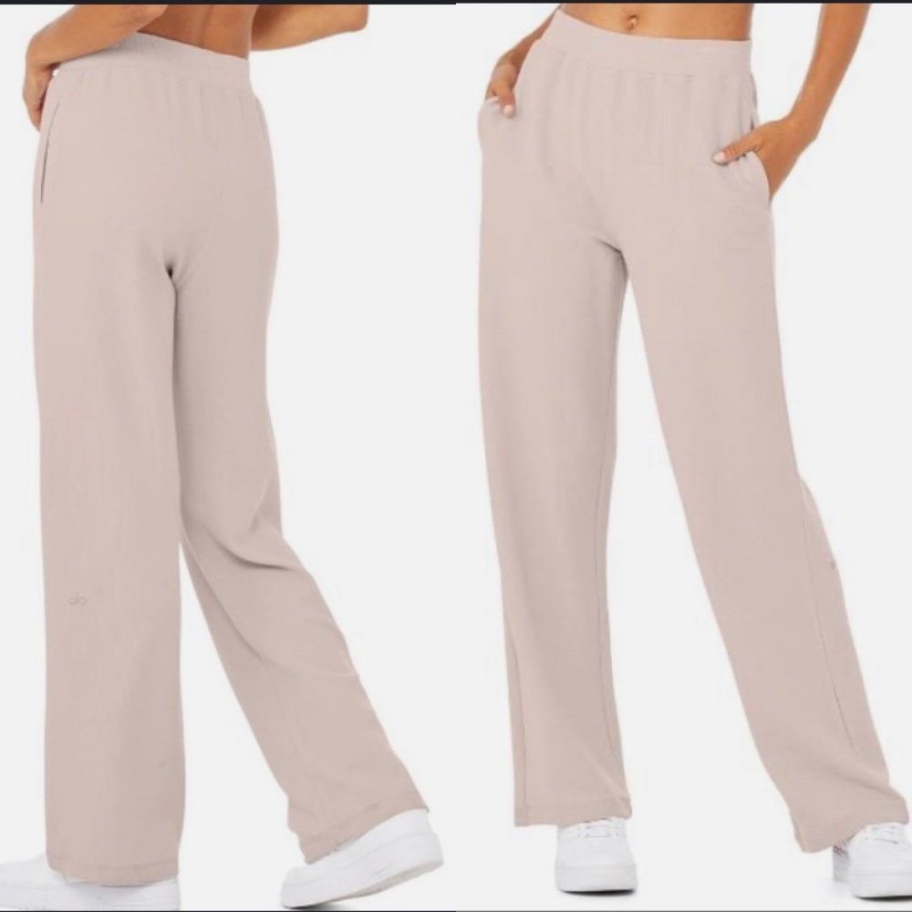 NWT ALO Yoga Micro Waffle High Waist Pleasant Wide Leg in Dusty Rose M